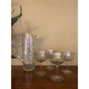 Mid-Century Modern (MCM) "Drapery" Cocktail Pitcher and Coordinating Glasses wit